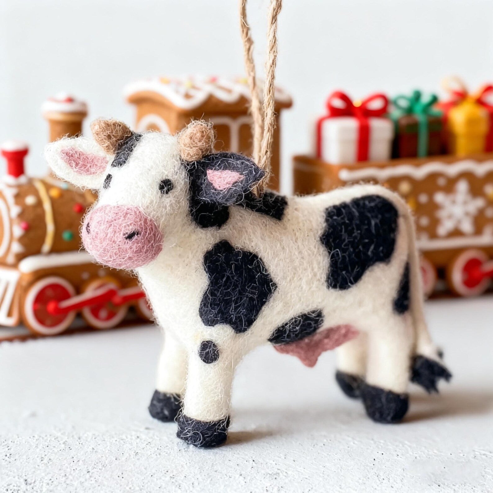 Personalisierte Wollfilz-Kuhfigur für Kinder zum Muttertag 08